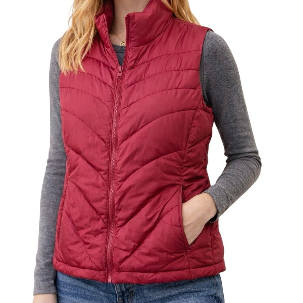 Goose Down Puffer Vest Pink Quilted Zip Up Lightweight Outdoor Women's Small